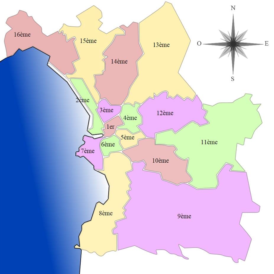 نقشہ کے مارسیل / arrondissement